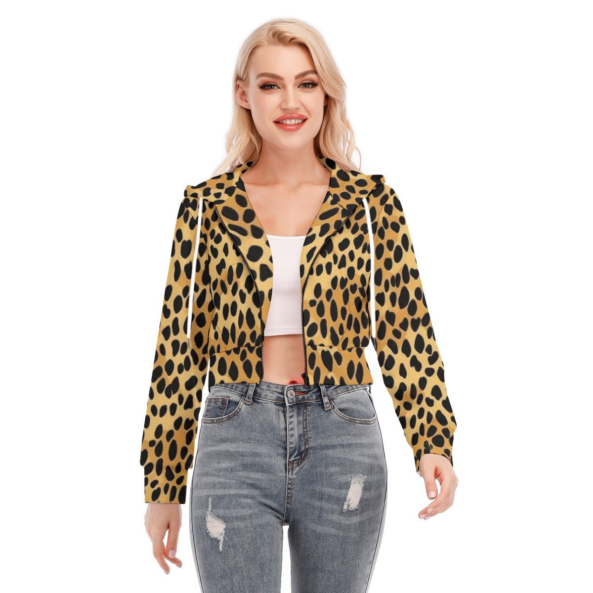 All-Over Print Women's Crop Top Hoodie With Zipper Closure