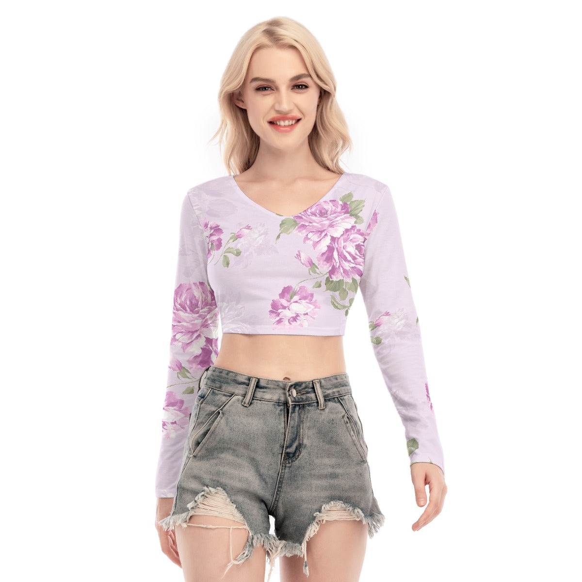 All-Over Print Women's Back Hollow T-shirt With Strap