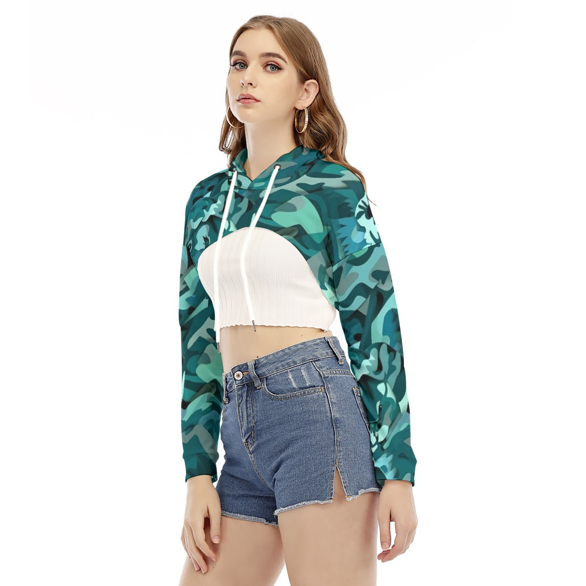 All-Over Print Women's Smock Short Hoodie With Long Sleeve