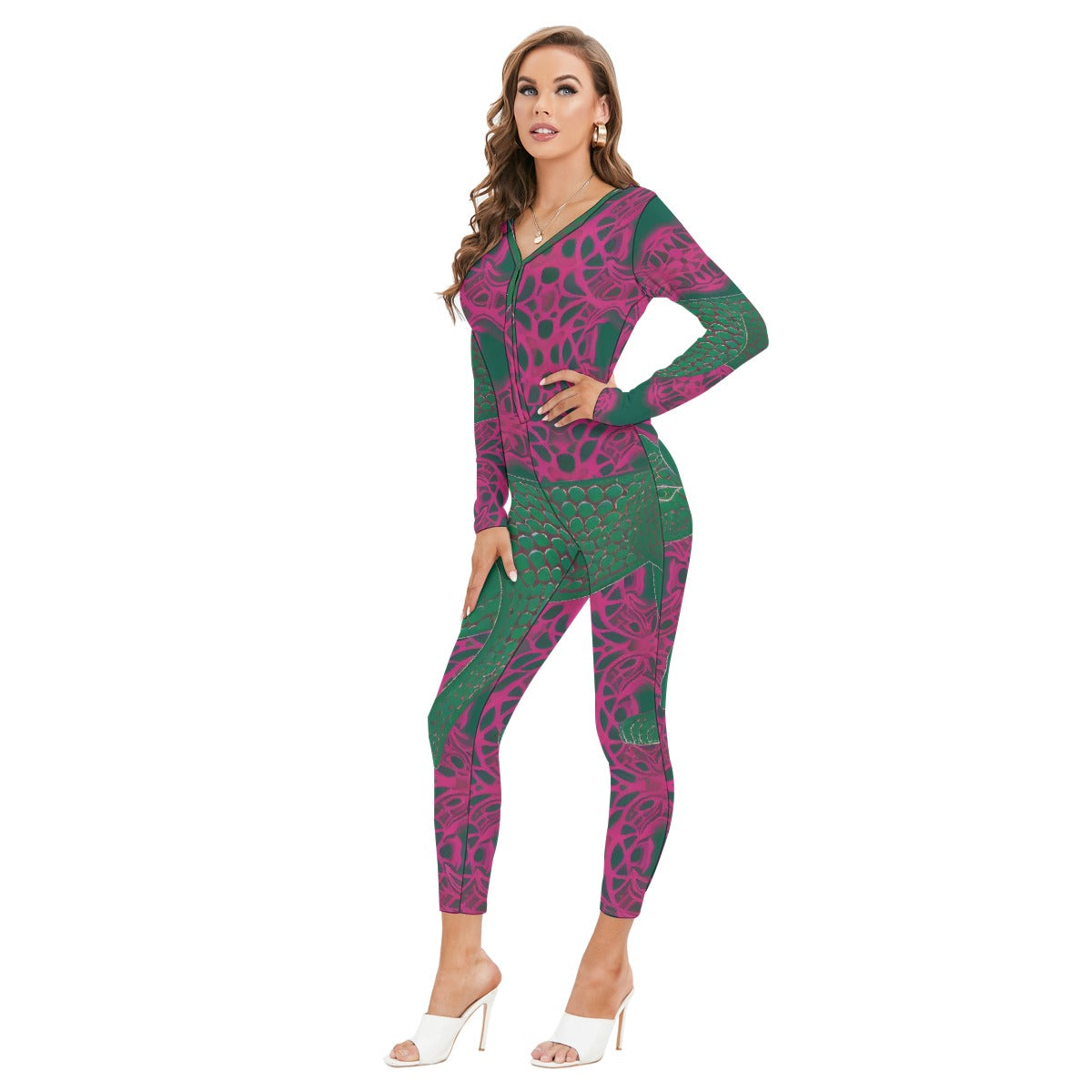 All-Over Print Women's Plunging Neck Jumpsuit