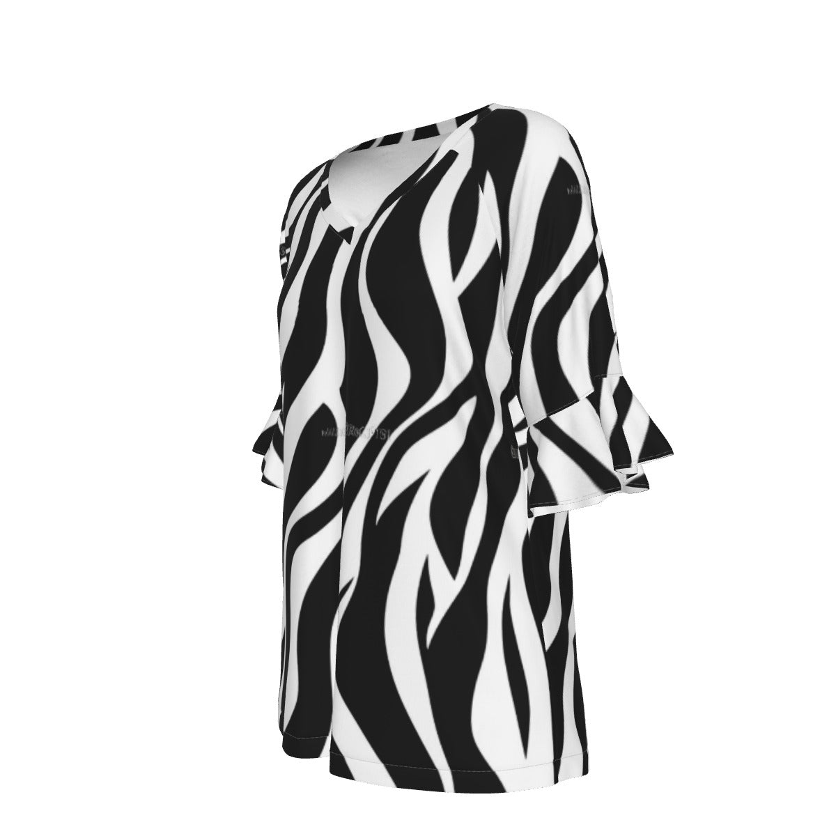 All-Over Print V-neck Women's T-shirt With Bell Sleeve