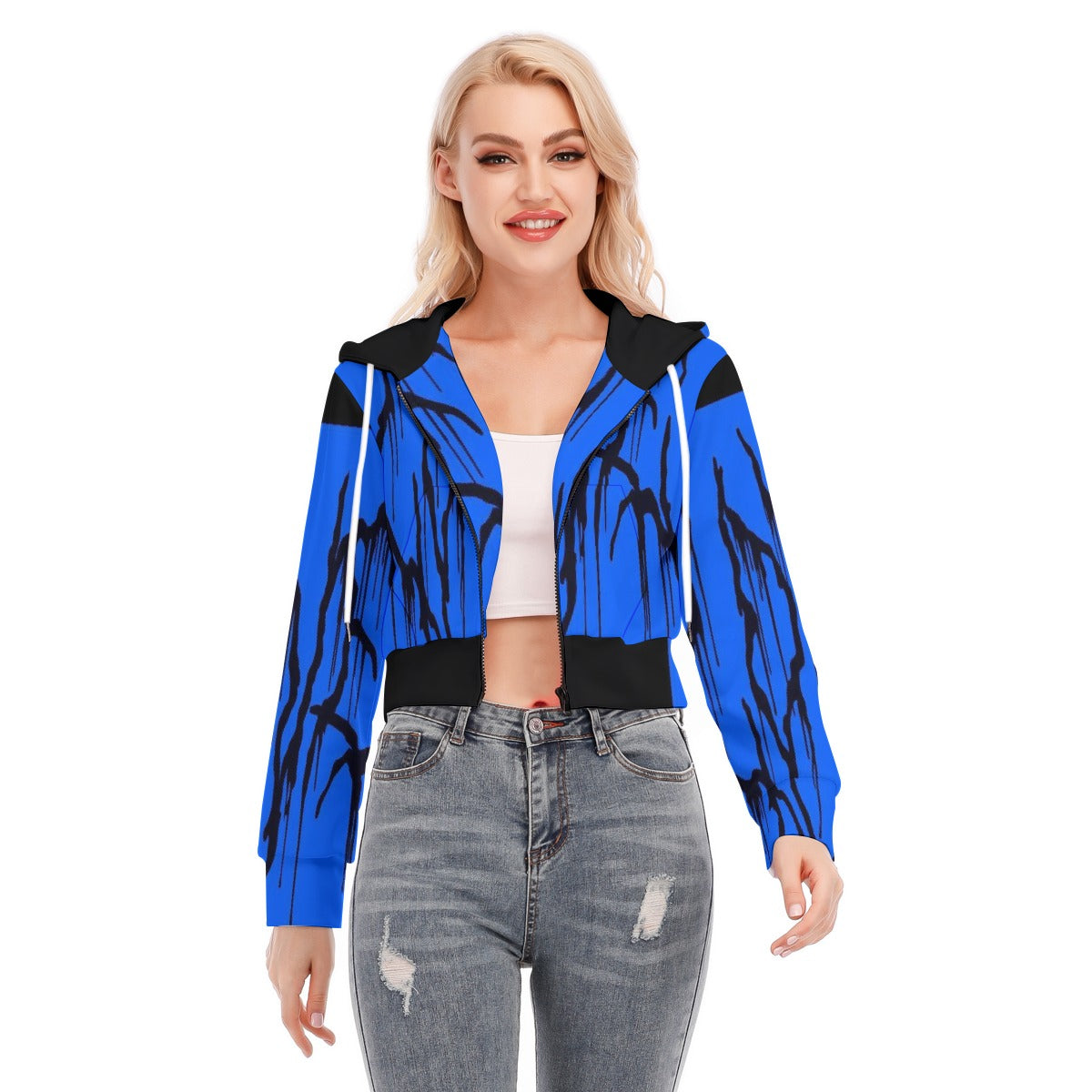All-Over Print Women's Crop Top Hoodie With Zipper Closure