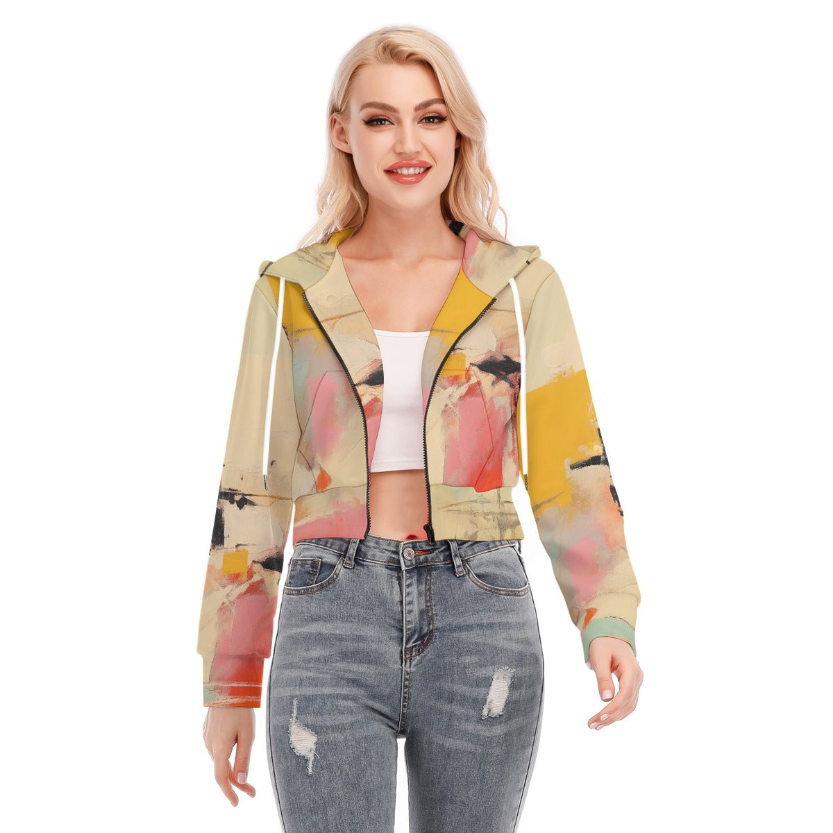 All-Over Print Women's Crop Top Hoodie With Zipper Closure