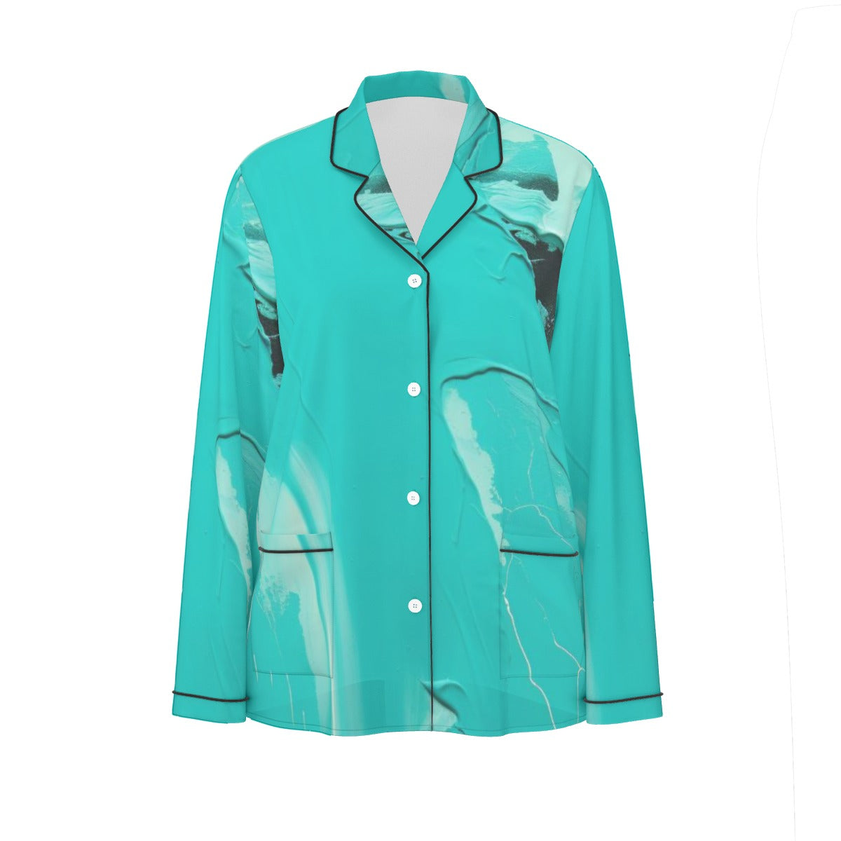 All-Over Print Women's Long Sleeve Pajama Set With Black Contrast Piping