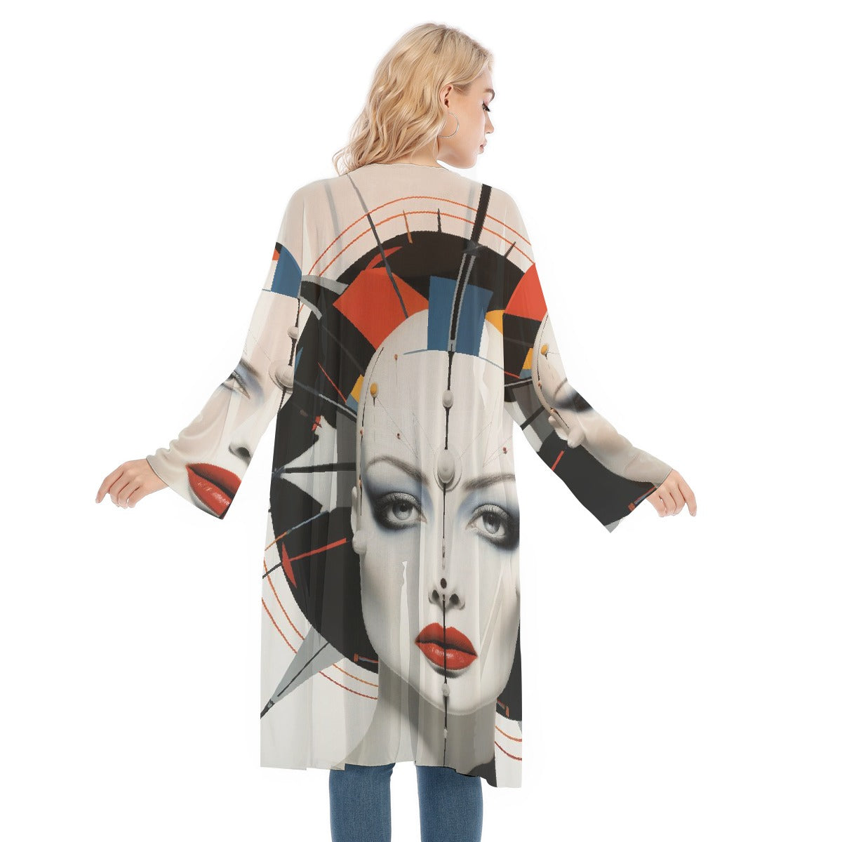 All- Over Print Women's Long Sleeve Mesh Cardigan