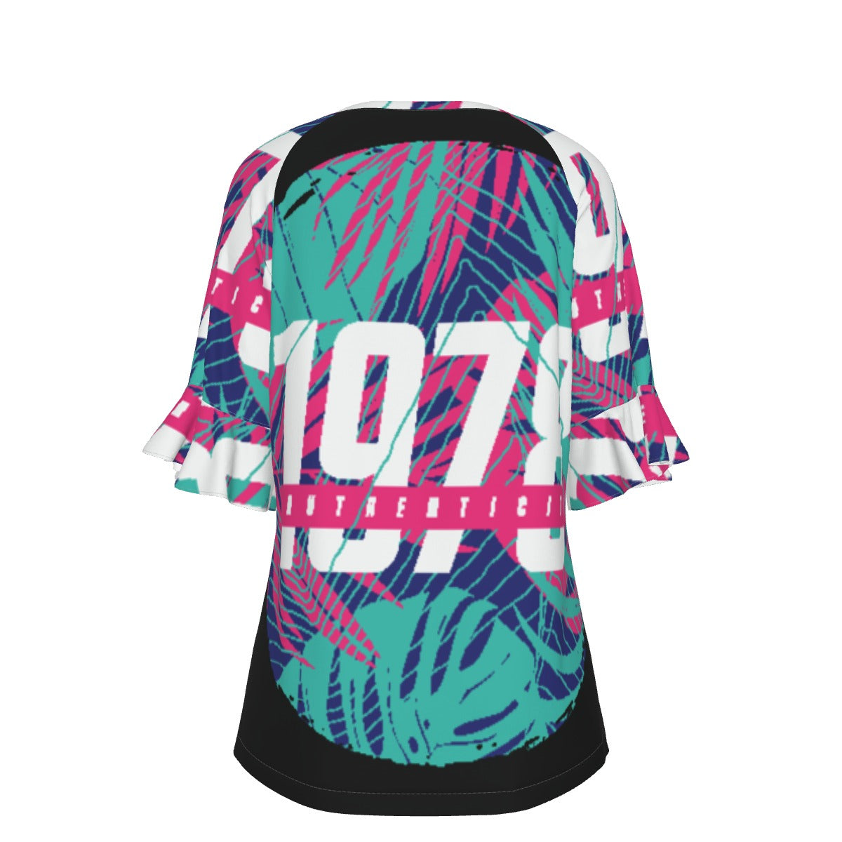 All-Over Print V-neck Women's T-shirt With Bell Sleeve