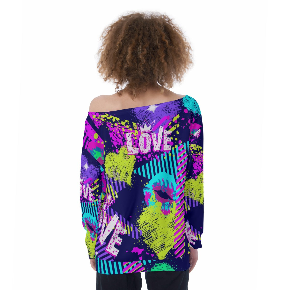 All-Over Print Oversized Women's Off-Shoulder Sweatshirt