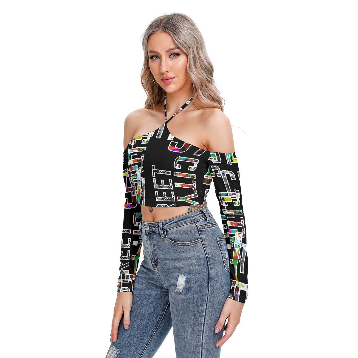 All-Over Print Women's Halter Lace-up Top