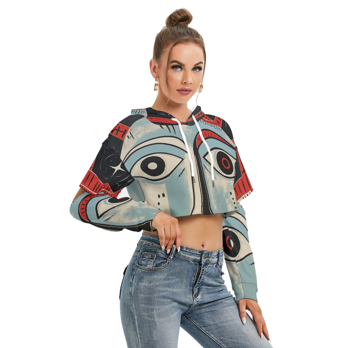 All-Over Print Women's Heavy Fleece Hoodie With Hollow Out Sleeve