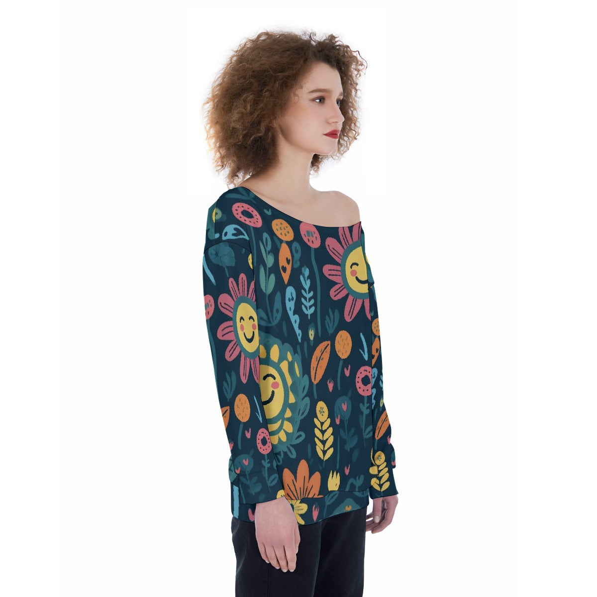 All-Over Print Oversized Women's Off-Shoulder Sweatshirt