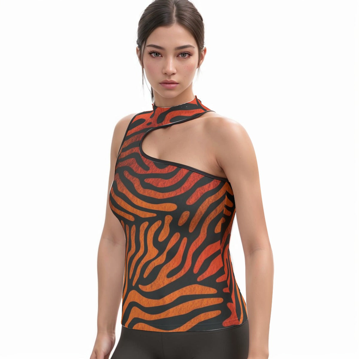 All-Over Print Women's Halter Sleeveless Asymmetrical Tank Top