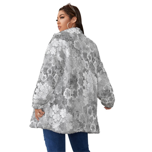 All-Over Print Unisex Borg Fleece Stand-up Collar Coat With Zipper Closure(Plus Size)