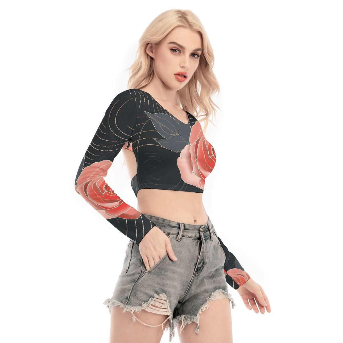 All-Over Print Women's Back Hollow T-shirt With Strap