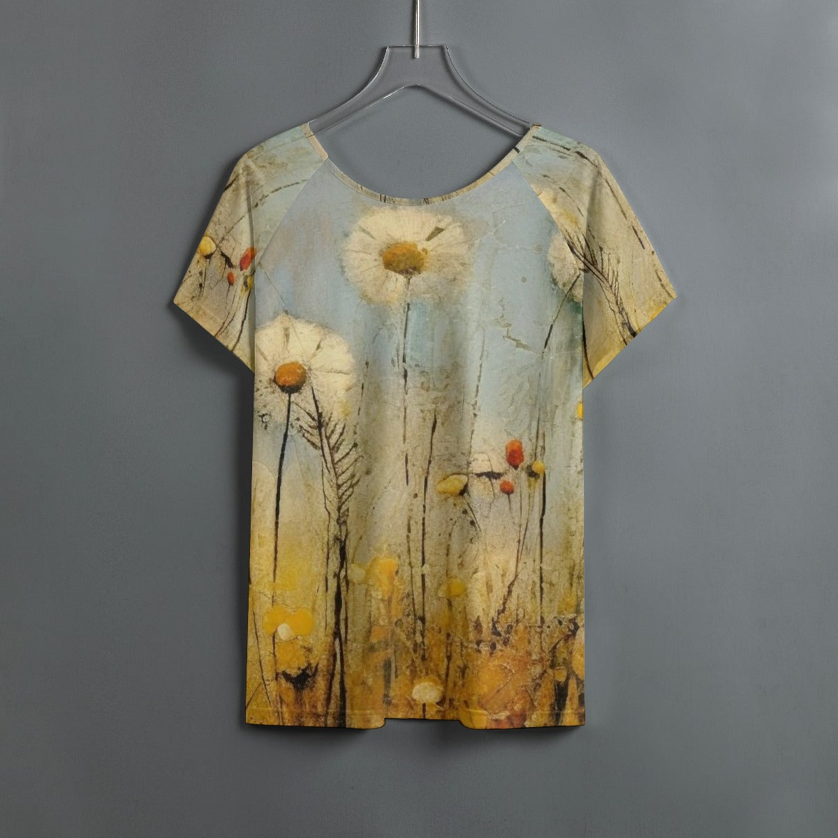 All-Over Print Women's Round Neck T-shirt With Raglan Sleeve