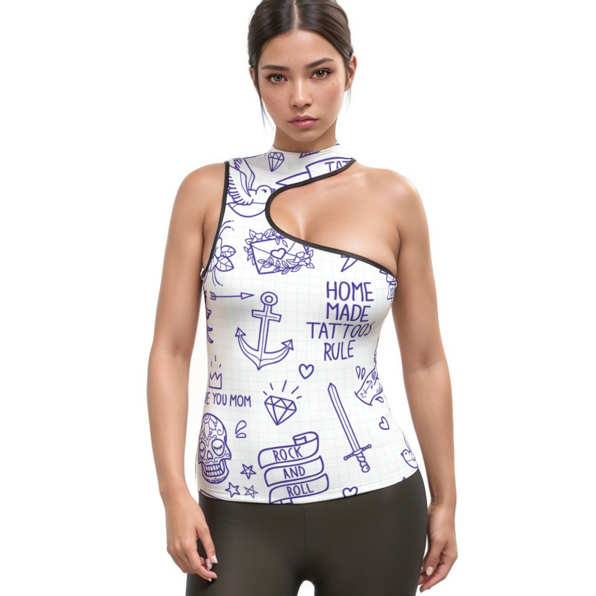 All-Over Print Women's Halter Sleeveless Asymmetrical Tank Top