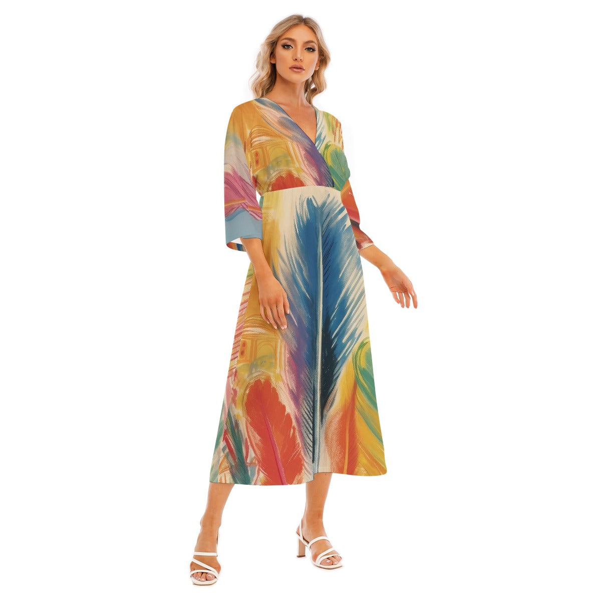 All-Over Print Women's Mid-Sleeve Long Dress