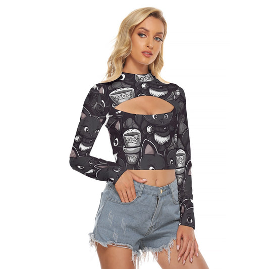 All-Over Print Women's Hollow Chest Keyhole Tight Crop Top