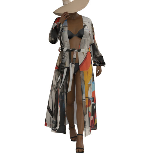 All-Over Print Women's Lace-up Chiffon Robe