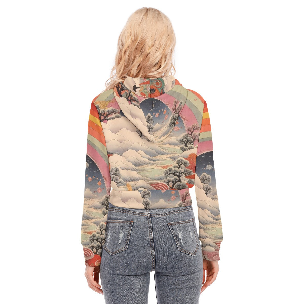 All-Over Print Women's Crop Top Hoodie With Zipper Closure