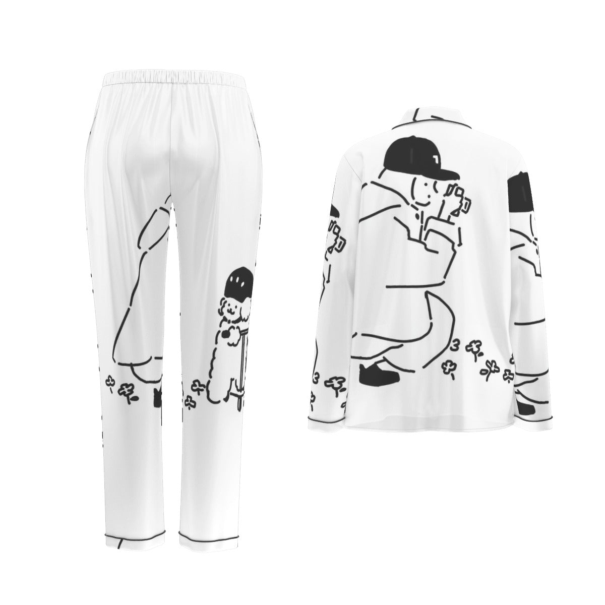 All-Over Print Women's Long Sleeve Pajama Set With Black Contrast Piping