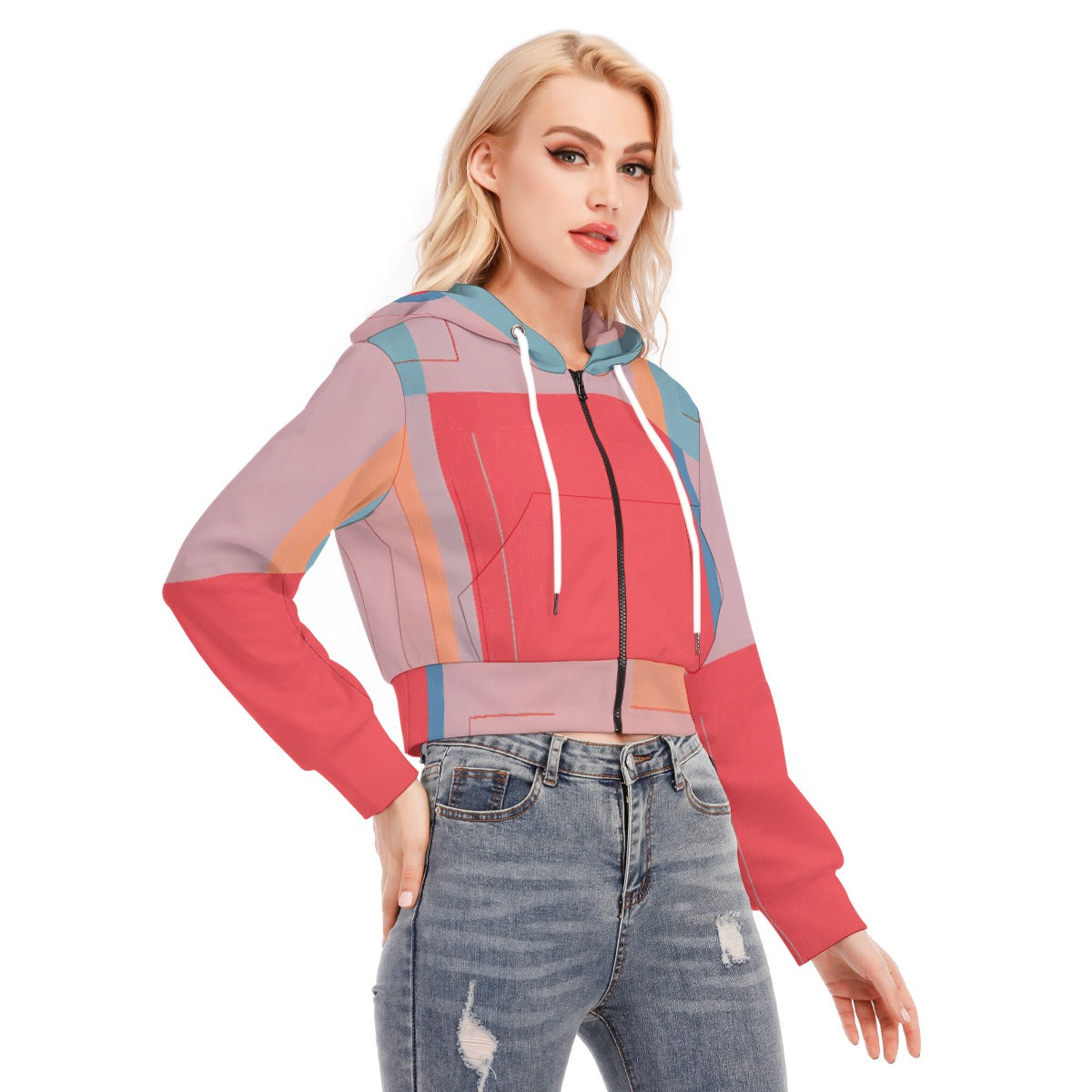 All-Over Print Women's Crop Top Hoodie With Zipper Closure