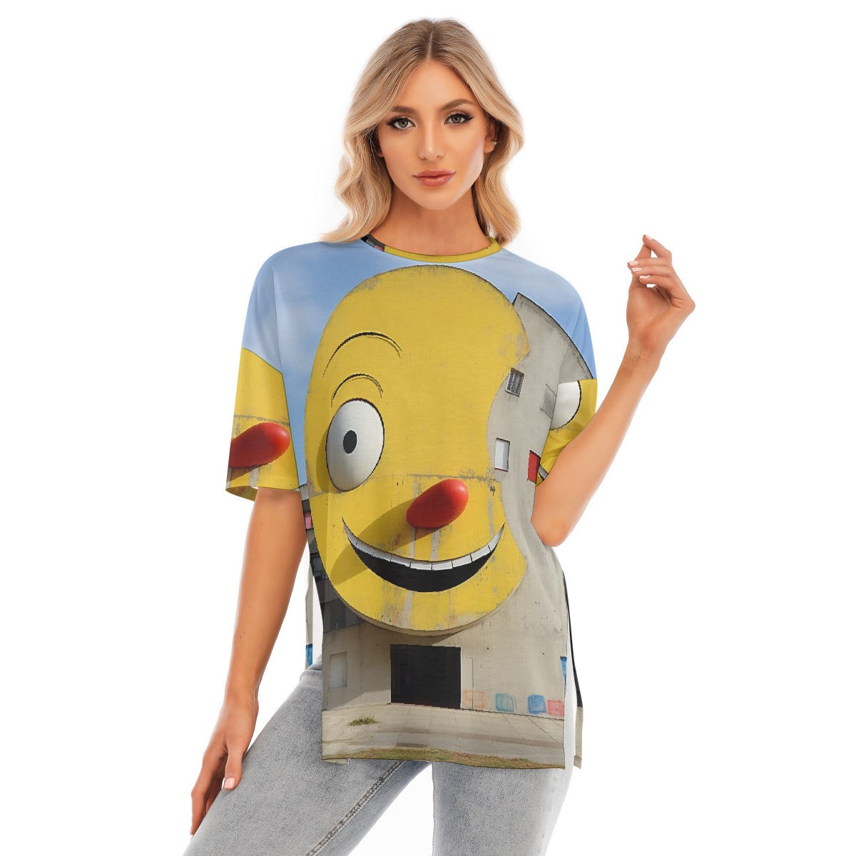 All-Over Print Women's Short Sleeves T-shirt With Hem Split