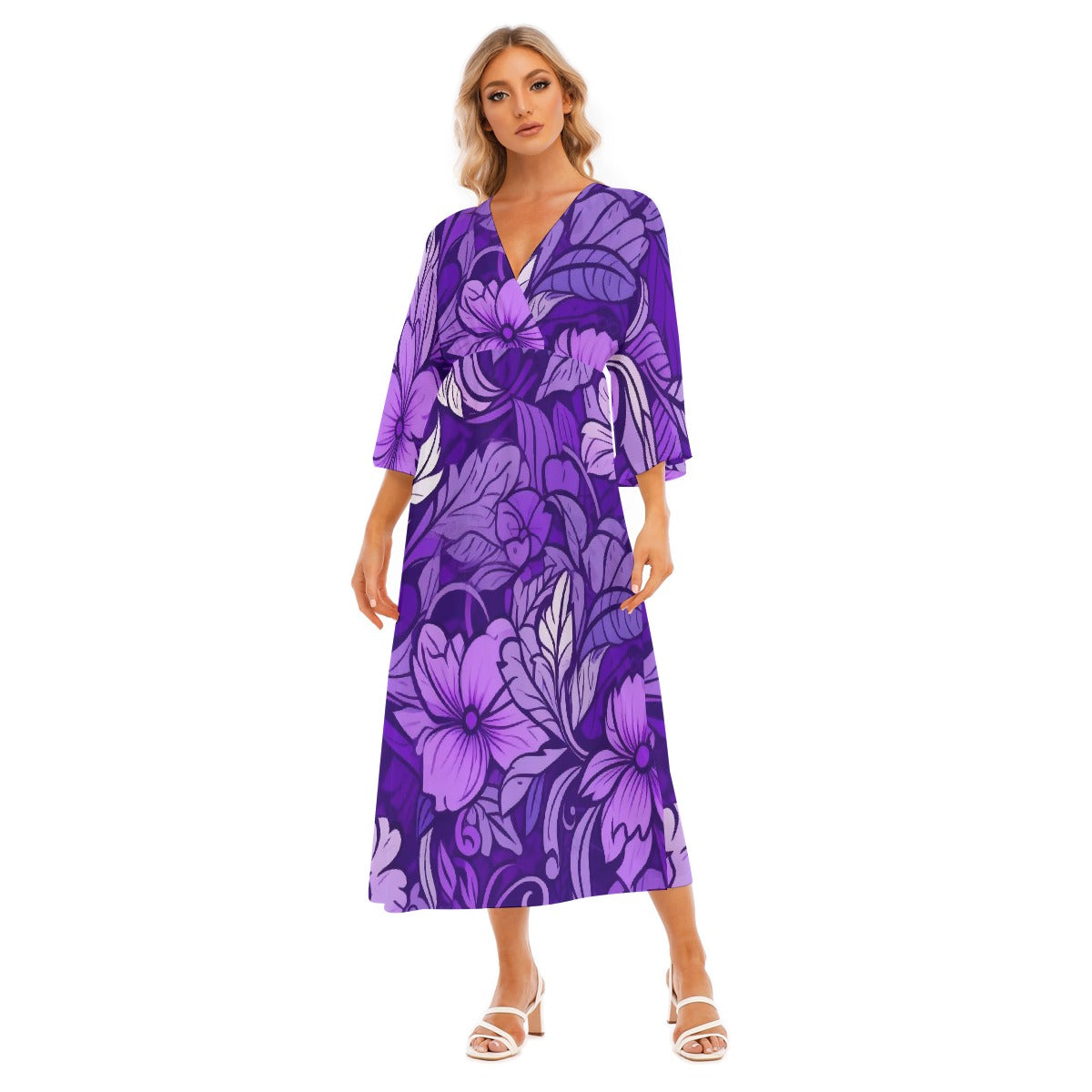 All-Over Print Women's Mid-Sleeve Long Dress