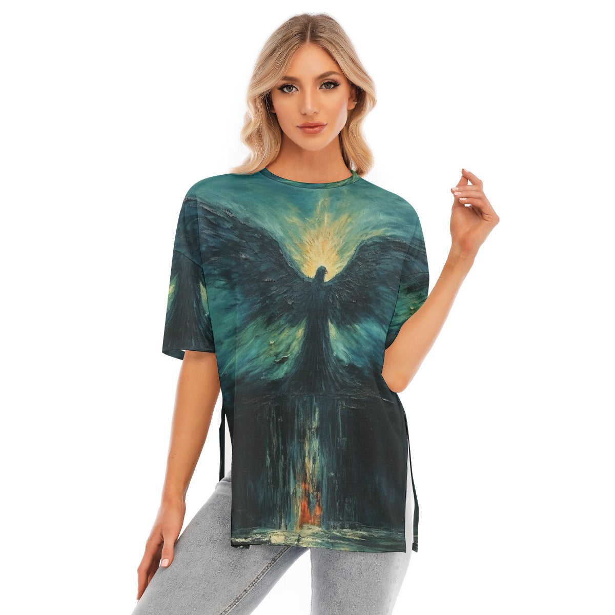 All-Over Print Women's Short Sleeves T-shirt With Hem Split