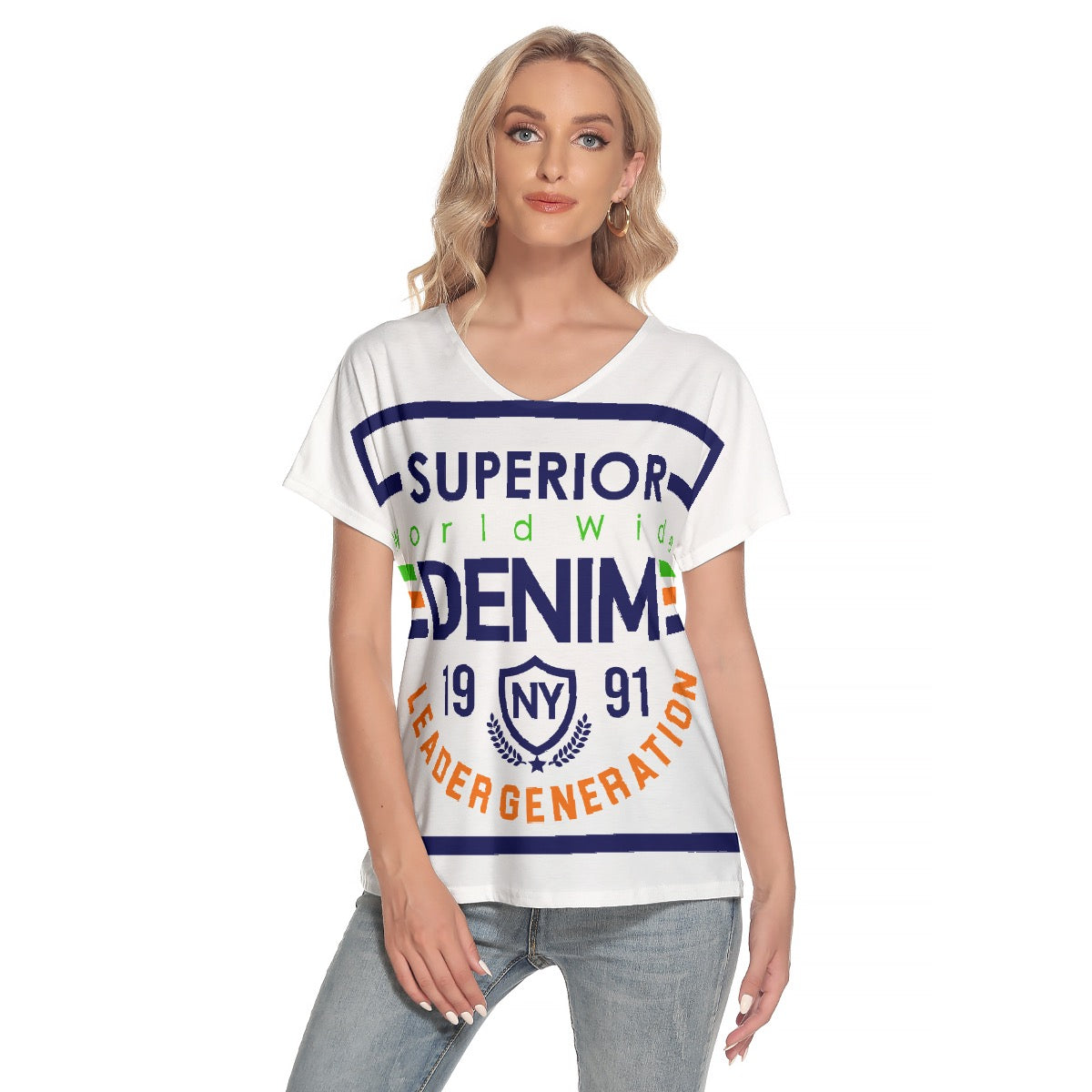 All-Over Print Women's Loose V-neck Short Sleeve T-shirt