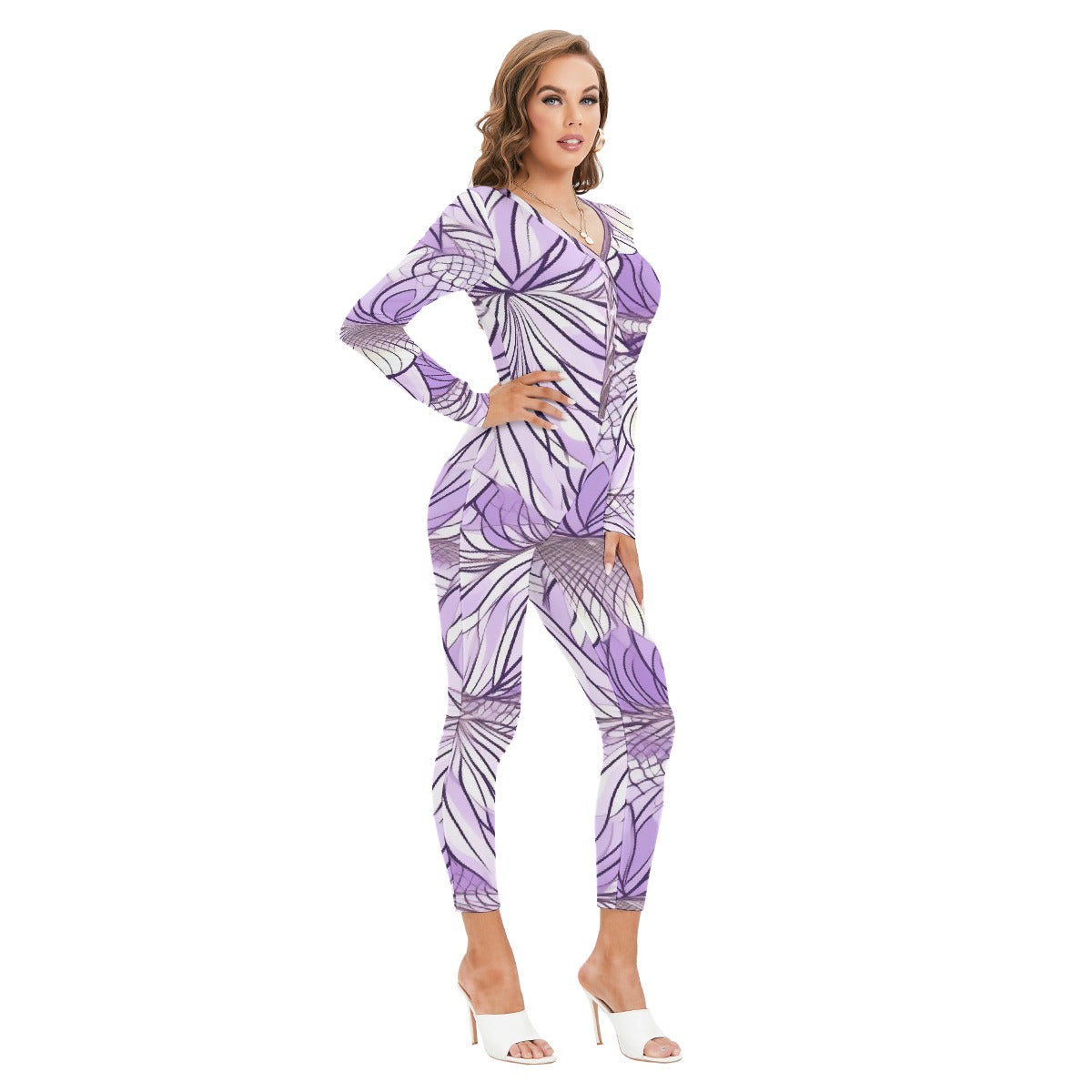 All-Over Print Women's Plunging Neck Jumpsuit
