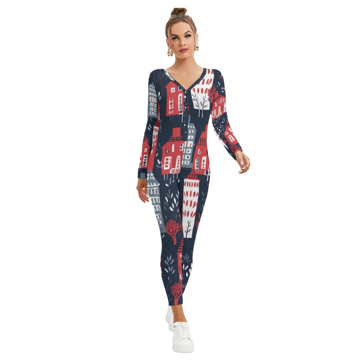 All-Over Print Women's Plunging Neck Jumpsuit