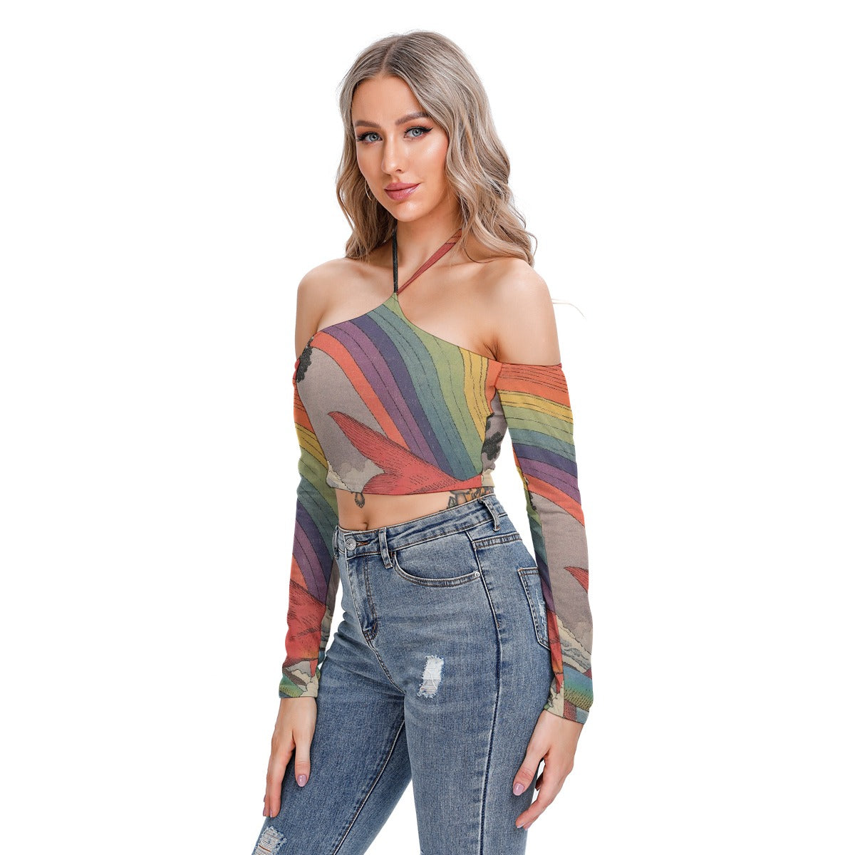All-Over Print Women's Halter Lace-up Top