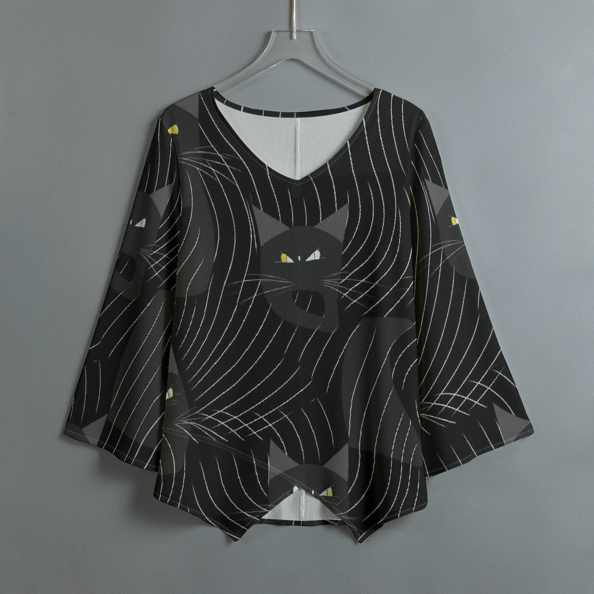 All-Over Print Women's V-neck T-shirt With Irregular Hem