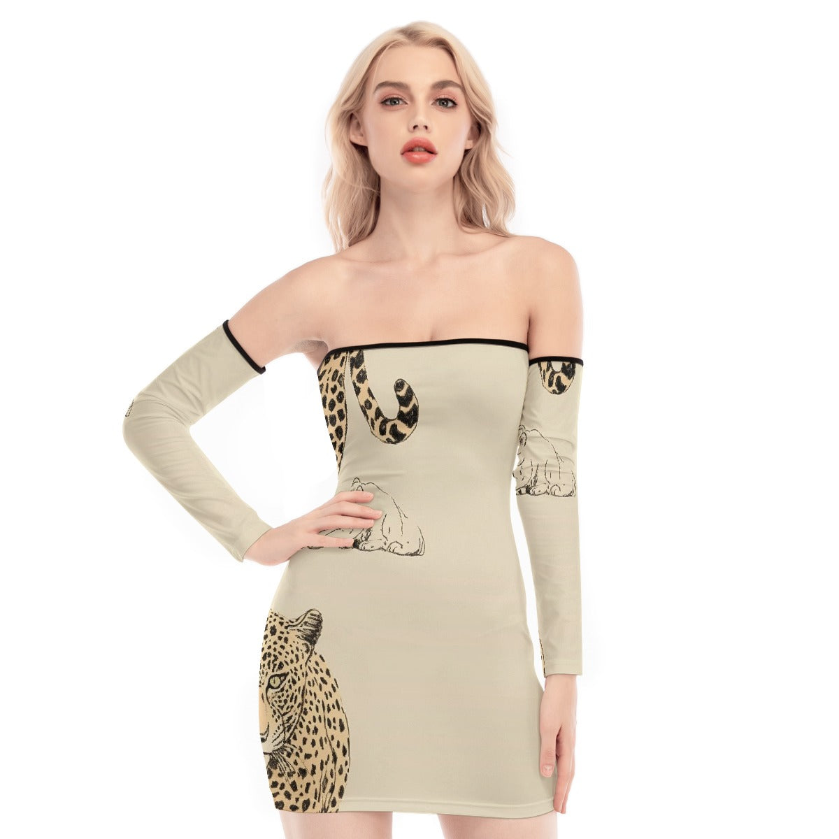 All-Over Print Women's Off-shoulder Back Lace-up Dress