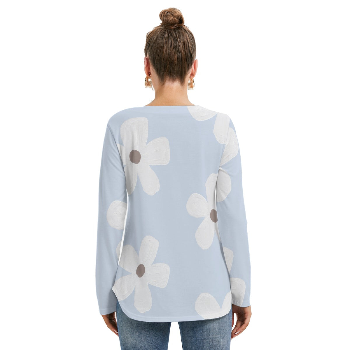 All-Over Print Women's Long Sleeve Neckline Tie Sweatshirt