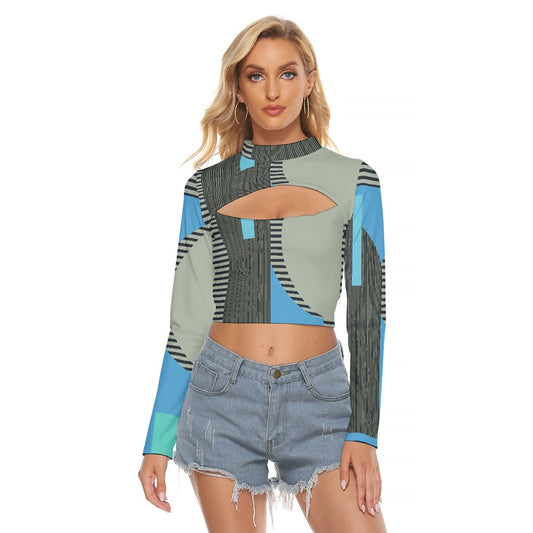 All-Over Print Women's Hollow Chest Keyhole Tight Crop Top