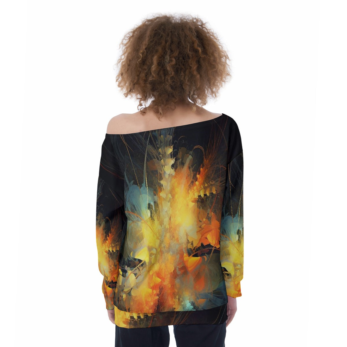 All-Over Print Oversized Women's Off-Shoulder Sweatshirt