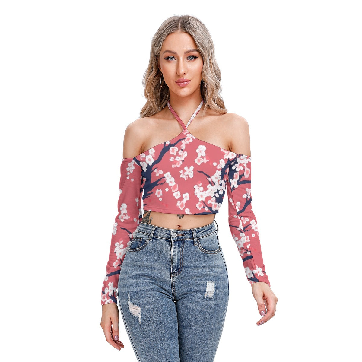 All-Over Print Women's Halter Lace-up Top