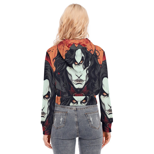 All-Over Print Women's Crop Top Hoodie With Zipper Closure