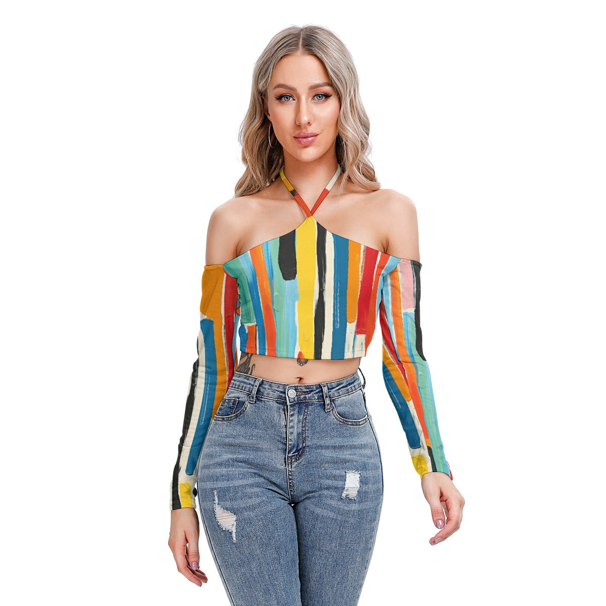 All-Over Print Women's Halter Lace-up Top