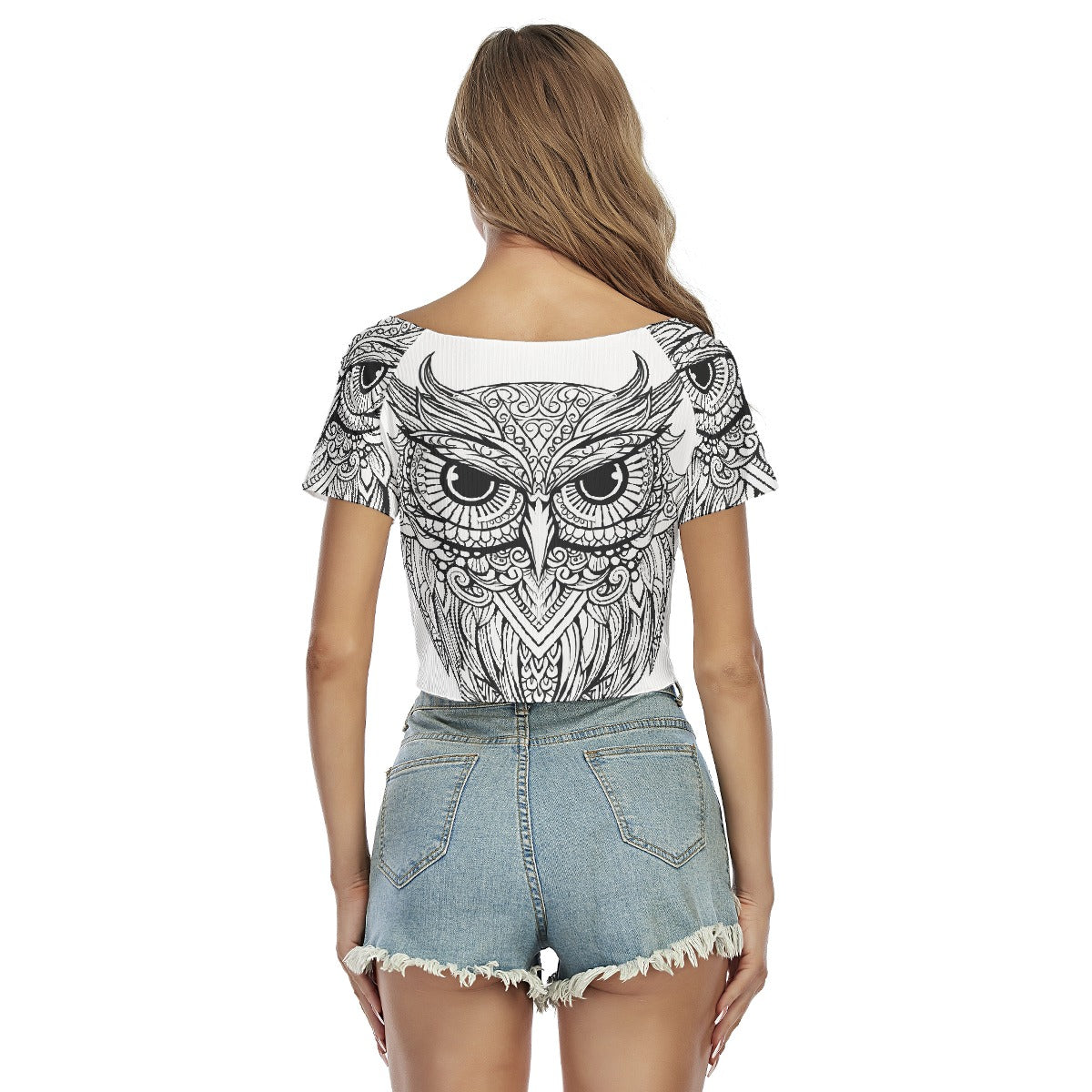 All-Over Print Women's Raglan Drawstring Front  Crop Tee