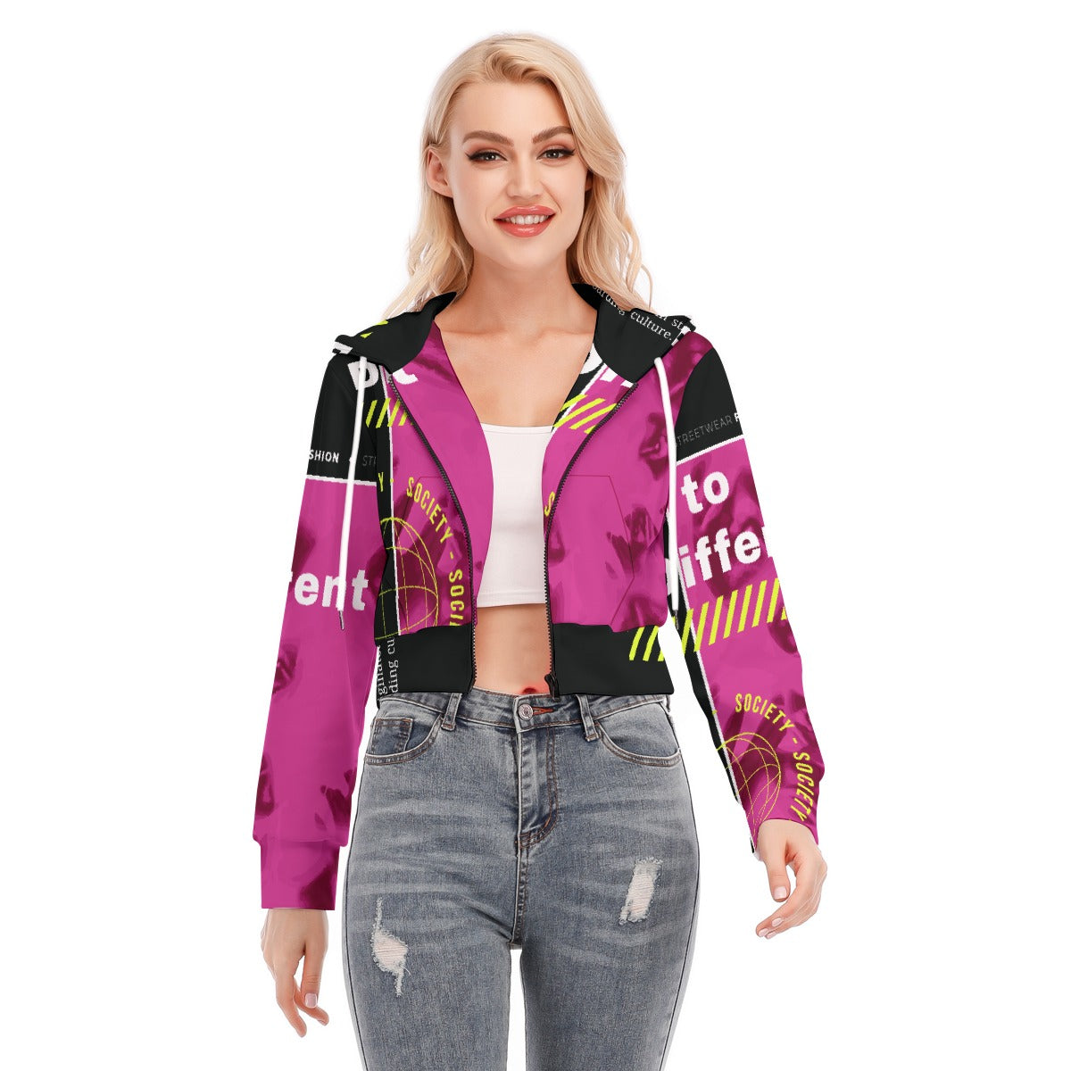 All-Over Print Women's Crop Top Hoodie With Zipper Closure