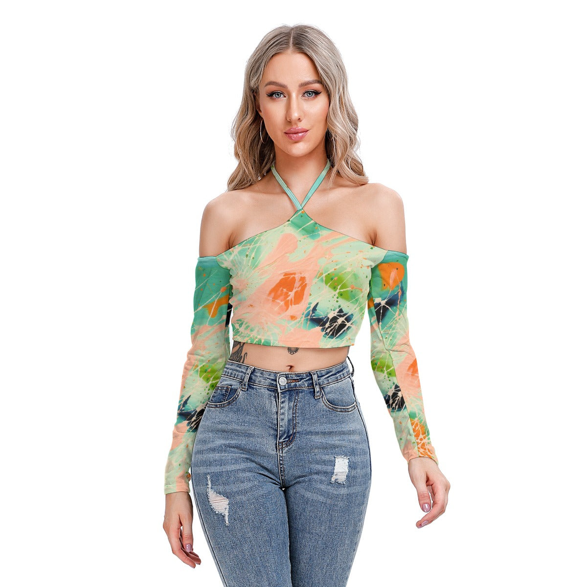 All-Over Print Women's Halter Lace-up Top