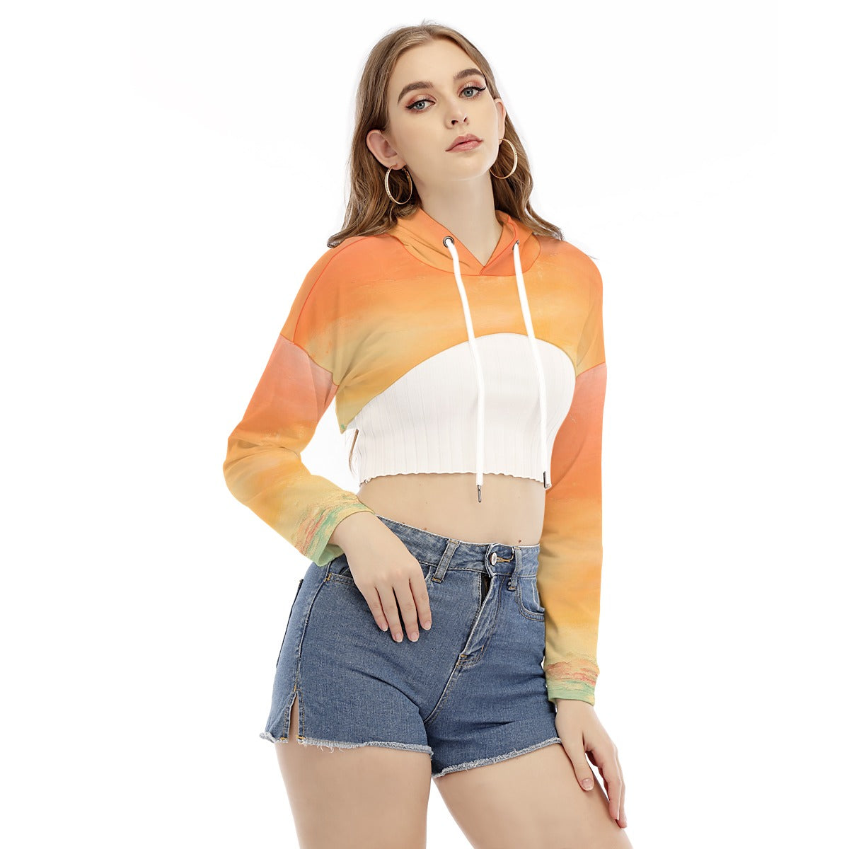 All-Over Print Women's Smock Short Hoodie With Long Sleeve