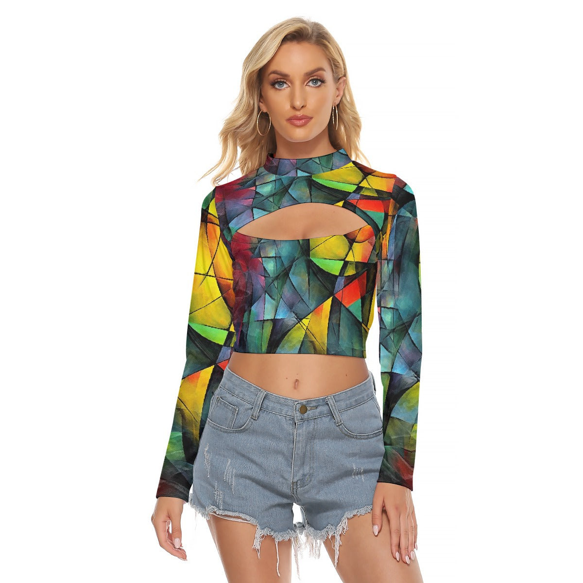All-Over Print Women's Hollow Chest Keyhole Tight Crop Top