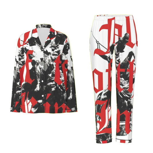 All-Over Print Women's Long Sleeve Pajama Set With Black Contrast Piping