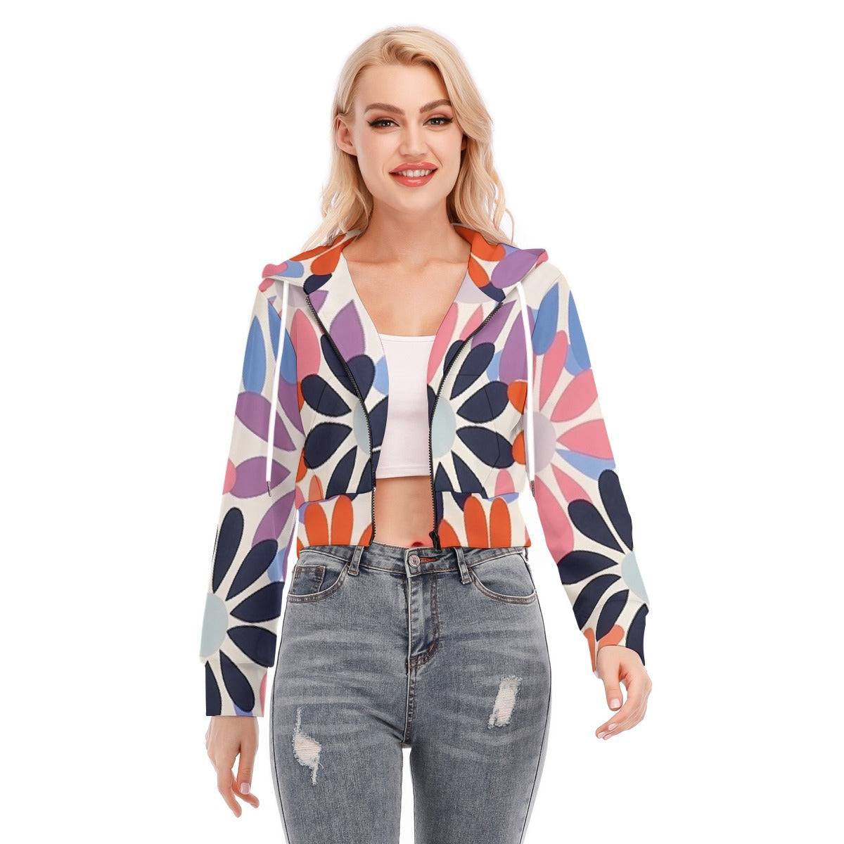 All-Over Print Women's Crop Top Hoodie With Zipper Closure