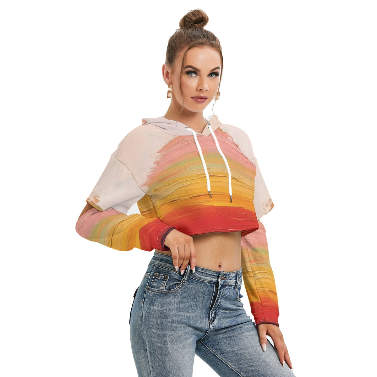 All-Over Print Women's Heavy Fleece Hoodie With Hollow Out Sleeve