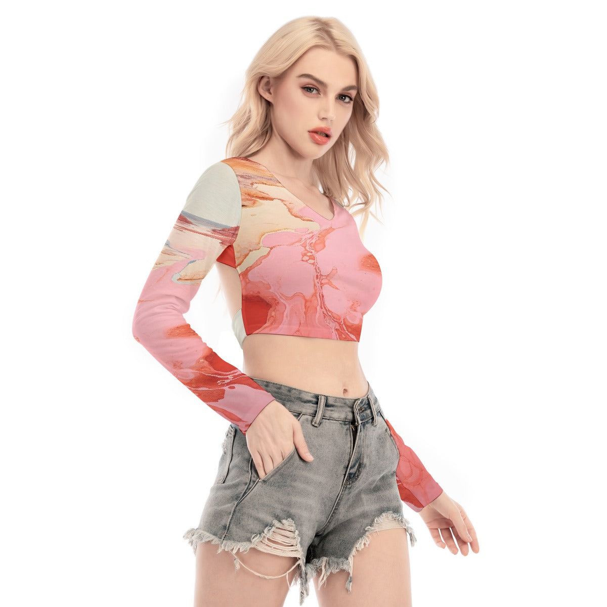 All-Over Print Women's Back Hollow T-shirt With Strap