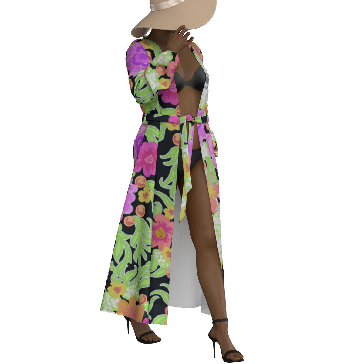 All-Over Print Women's Lace-up Chiffon Robe